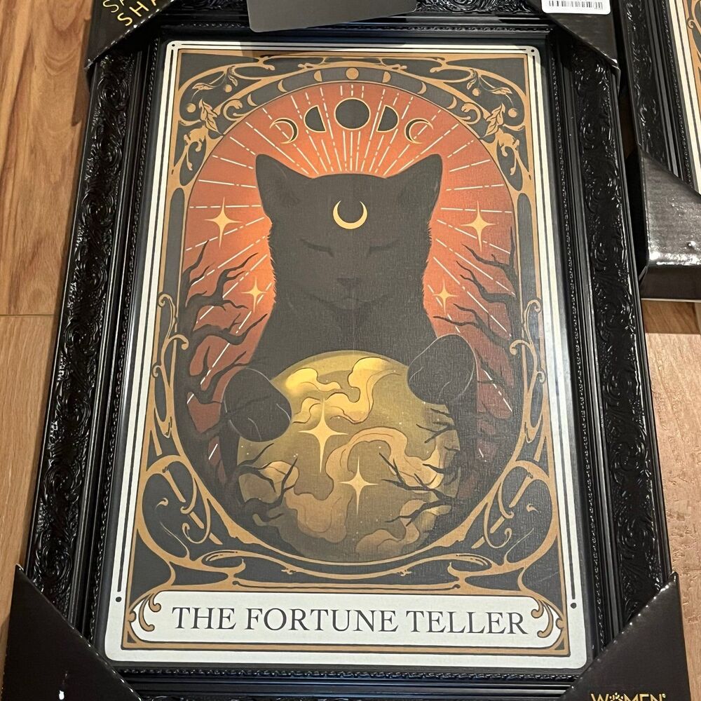 Sapna Shah Halloween Tarot Card ‘The Fortune Teller ’ Black Cat Wall Art Decor